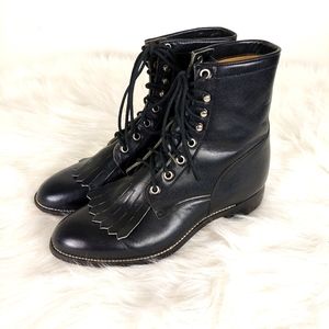 Justins! Black Leather Lace Roper Kiltie Boots